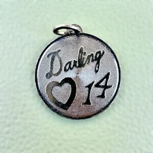 Vintage Beau Sterling Silver Darling 14 Heart Birthday Charm Pendant 925 Cursive